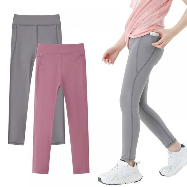 URMAGIC 2 Pack Girls Athletic Dance Leggings Kids Yoga Pants Compression Running Workout Tights with Side Pockets 4 13 Years Walmart