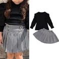 thumbnail image 1 of URMAGIC 2 Piece Toddler Baby Girl Outfit Ruffle Long Sleeve Knit Pullover Top Mini Pleated Skirt Clothing 1-7T, 1 of 9