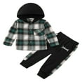 thumbnail image 1 of URMAGIC 2Pcs Little Boys Hoodie Tops Pants Set Plaid Print Long Sleeve Hoodies Long Pants Fall Winter Outfits, 1 of 8