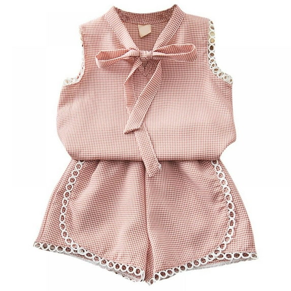 URMAGIC 2Pcs/Set Toddler Kids Baby Girl Sleeveless Bow T-Shirt Top Shorts Outfits 1-9T