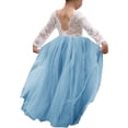 thumbnail image 1 of URMAGIC 3-12Y Child Girls Eyelash Lace Deep V Back Wedding Dress Teen Girl Tulle Full-length Straight Gown Dress, 1 of 7