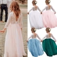 thumbnail image 1 of URMAGIC 3-12Y Child Girls Eyelash Lace Deep V Back Wedding Dress Teen Girl Tulle Full-length Straight Gown Dress, 1 of 12