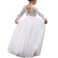 thumbnail image 1 of URMAGIC 3-12Y Child Girls Eyelash Lace Deep V Back Wedding Dress Teen Girl Tulle Full-length Straight Gown Dress, 1 of 14