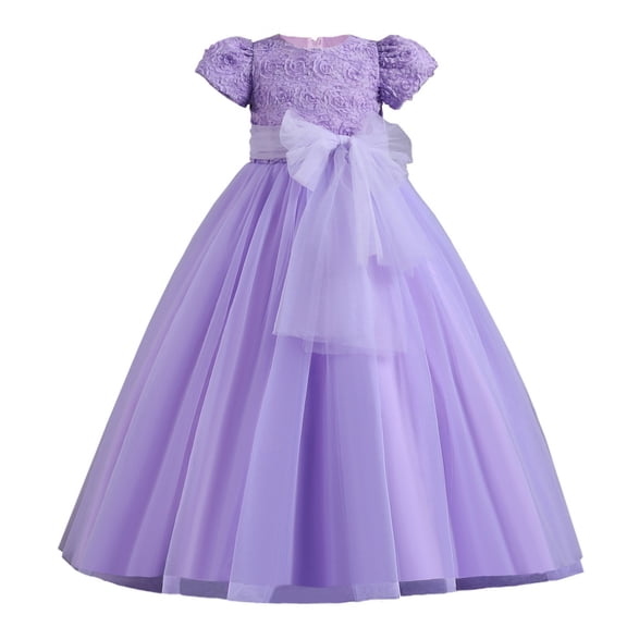 URMAGIC 3-13T Girl Puff Sleeve 3D Bow Princess Pageant Dresses Kids Floral Maxi Dress Vintage Lace Dance Prom Ball Gown