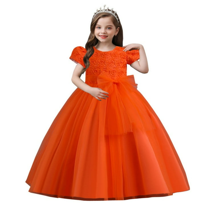 URMAGIC 3-13T Girl Puff Sleeve 3D Bow Princess Pageant Dresses