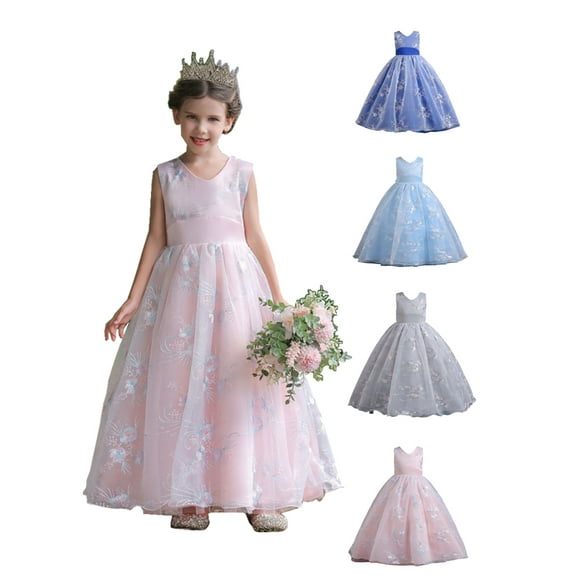 URMAGIC 3-13T Girls Sleeveless Floral Bridesmaid Wedding Maxi Dress Kids Princess Pageant Lace Prom Ball Gown Dresses