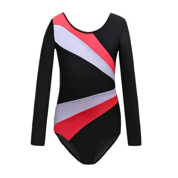 URMAGIC 3-14Y Girls Long Sleeve Block Color Gymnastics Leotards Practice Outfits
