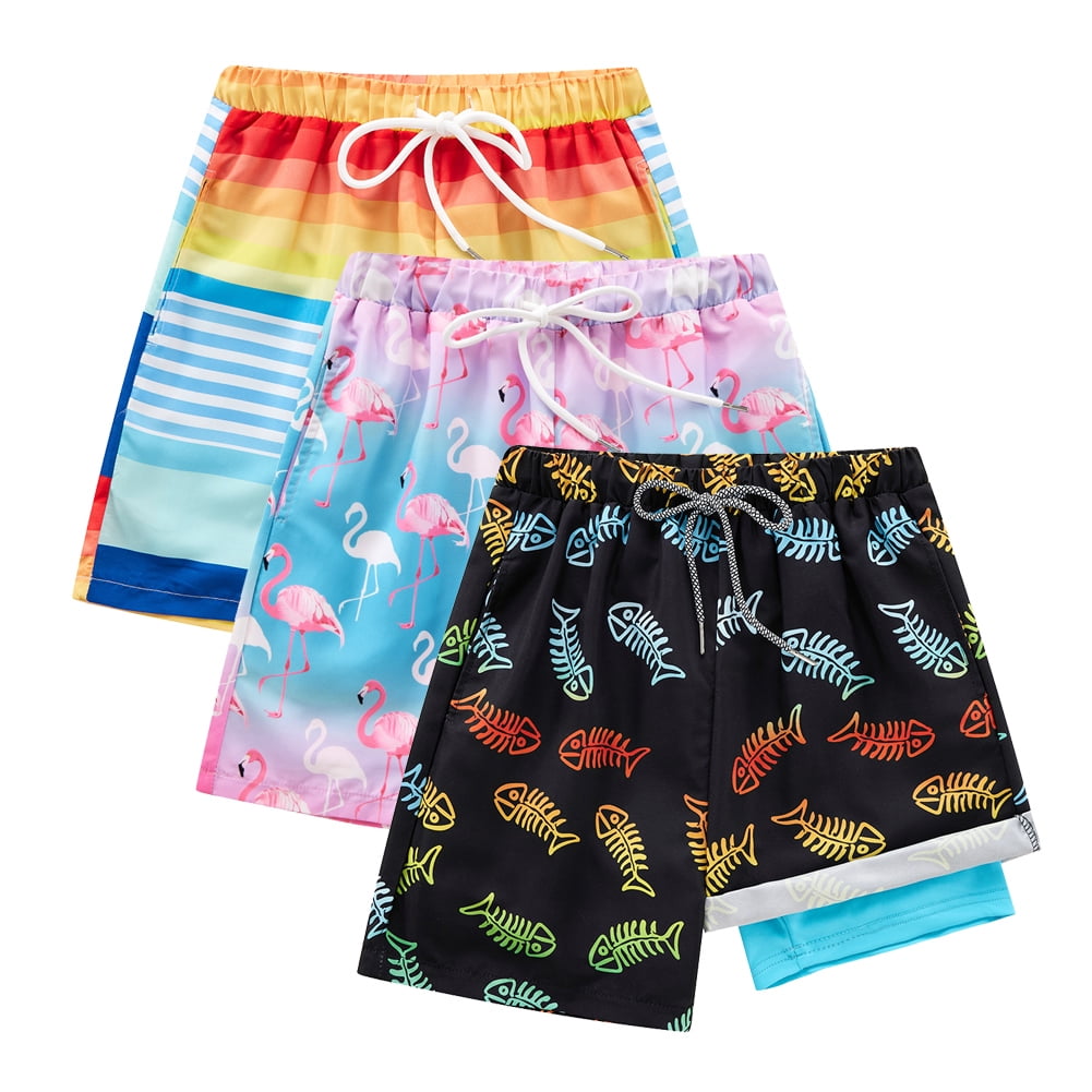 URMAGIC 3 Pack Boys Swim Trunks with Boxer Brief Liner Compression Anti Chafe Swimming Shorts Stretchy UPF Quick Dry Swimsuit 5-16 Years