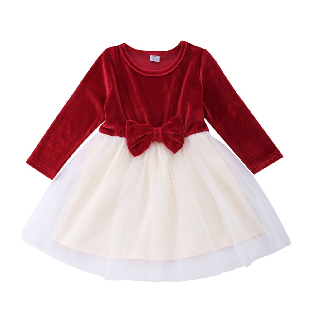 URMAGIC 3M9T Kids Toddler Baby Girl Christmas Dress Red Velvet Long