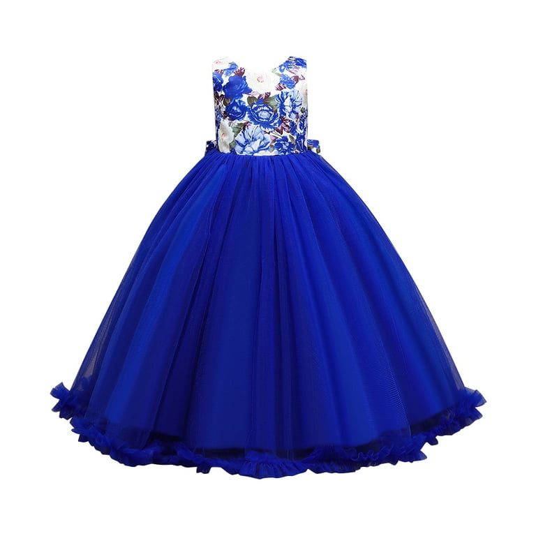 URMAGIC 4-14 Years Girls Sleeveless Floral Bridesmaid Dress Kids 3D Bow  Princess Pageant Lace Prom Ball Gown Formal Maxi Dress - Walmart.com