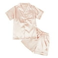 thumbnail image 1 of URMAGIC 4-14T Little Big Child Girl Boy Silk Satin Pajamas Short Sleeve 2PCS Sleepwear, 1 of 2