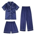 thumbnail image 1 of URMAGIC 4-14T Little Big Child Girl Boy Silk Satin Pajamas Short Sleeve 3PCS Sleepwear, 1 of 6