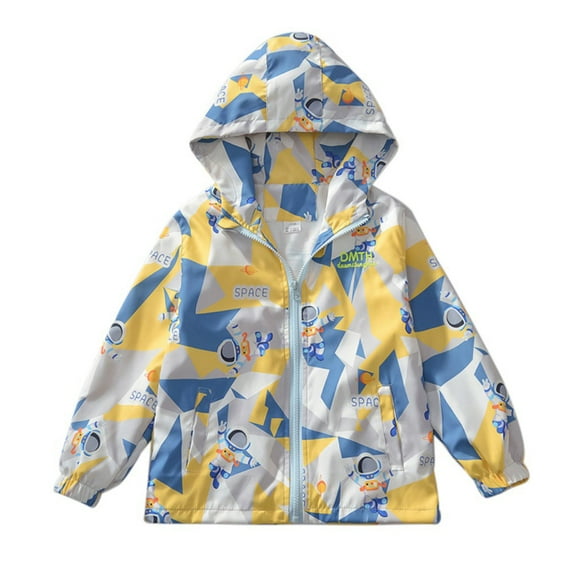 URMAGIC 4-14Y Child Boy Girl Space Hooded Windbreaker Lightweight Jacket