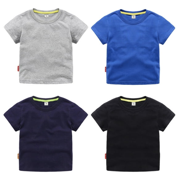 URMAGIC 4 Pack Toddler Boys Girls 100% Cotton T-Shirts, Kids Summer Short Sleeve Solid Crewneck Tees 2-10 Years