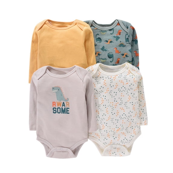 URMAGIC 4PCS Baby Boys and Girls Summer Long Sleeve One-Piece Romper Cute Cartoon Printed Jumpsuit Outfits 3-9M