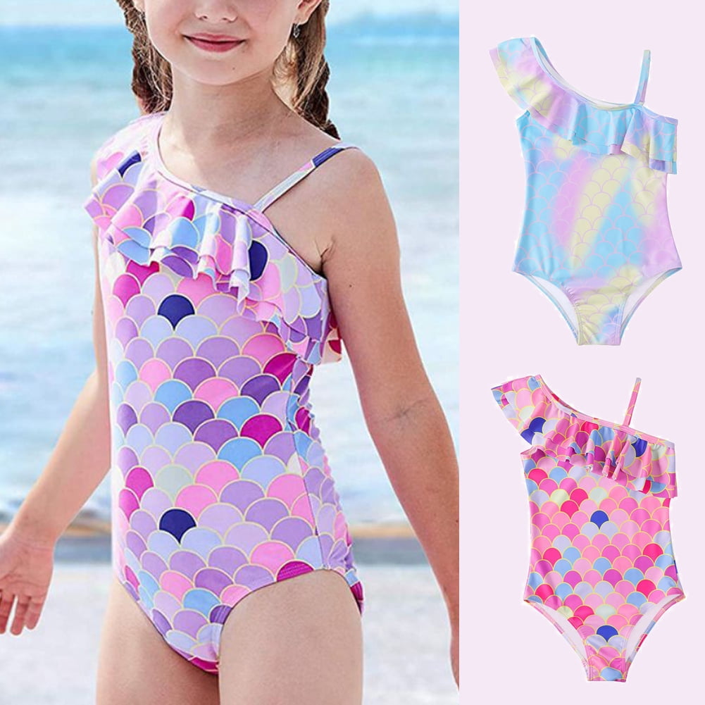 URMAGIC Girls Swimsuit Two Pieces Bikini Set, Sling Mermaid Scale Print  Bathing Suits for 7-12 Years Kid Girl 
