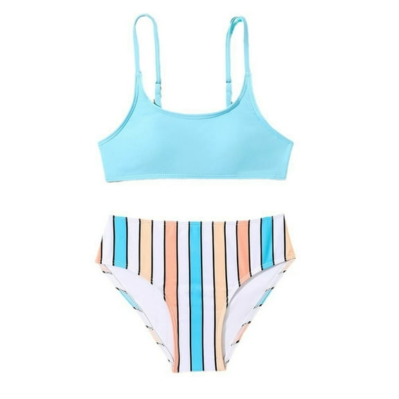 URMAGIC 6-14T Child Girls 2 Piece Bikini Set Swimsuit Bathing Suit/Stripe