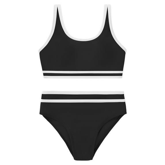 URMAGIC 7-14T Child Girls 2 Piece Bikini Set V Neck Solid Color Bathing Suit