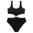 thumbnail image 1 of URMAGIC 7-14T Child Girls Scoop Neck One Piece Swimsuit Cut Out Bathing Suit Monokini Swimwear/Solid Black, 1 of 1