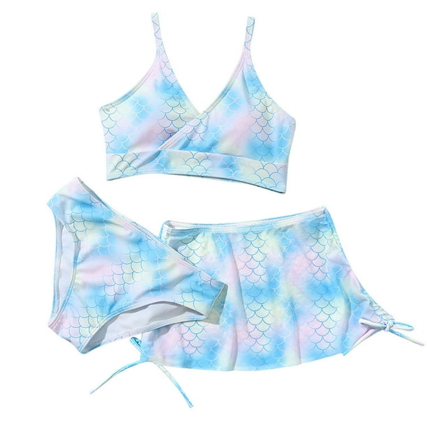 URMAGIC 8 12Y Child Girls 3 Piece Mermaid Print Bathing Suit Swimsuits with Beach Skirt Walmart Business Supplies