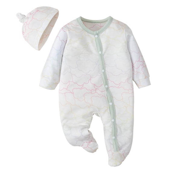 URMAGIC Baby Baby Boy Girl Footie Romper Jumpsuit, Cotton One-Piece Coverall with Hat 0-12 Months