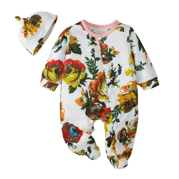URMAGIC Baby Baby Boy Girl Footie Romper Jumpsuit, Cotton One-Piece Coverall with Hat 0-12 Months