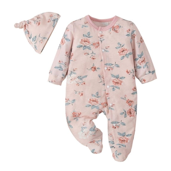 URMAGIC Baby Baby Boy Girl Footie Romper Jumpsuit, Cotton One-Piece Coverall with Hat 0-12 Months