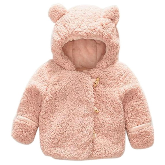 URMAGIC Baby Boy Girl Button Fleece Winter Jacket Solid Color Long Sleeve Clothes Coat Cute Bears Ears Sweater