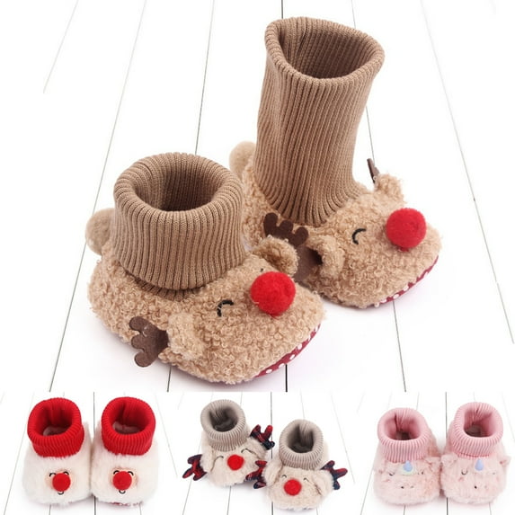 URMAGIC Baby Boy Girl Indoor Faux Booties Toddler Cartoon Winter Shoes Infant Fleece Slippers