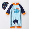 thumbnail image 1 of URMAGIC Baby Boys One Piece Zip Swimsuit Set Toddler Long Sleeve Sun Protection Swimwear with Hat 4-5 Years, 1 of 13