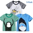 thumbnail image 1 of URMAGIC Baby Boys Short Sleeve Crewneck Cartoon Animal Graphic Striped T-shirt Tee Tops 3Pcs Toddler Kids Basic Tee, 1 of 11