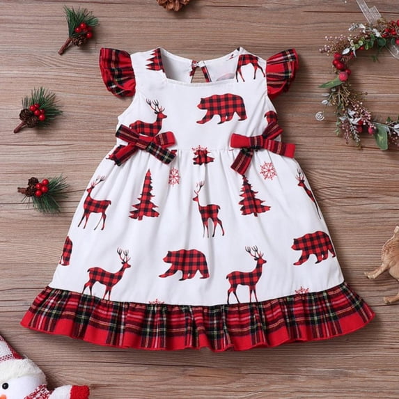 URMAGIC Baby Girl Christmas Dress Matching Newborn Girl Bodysuit Plaid Princess Skirt Family Clothing 3-6 Months