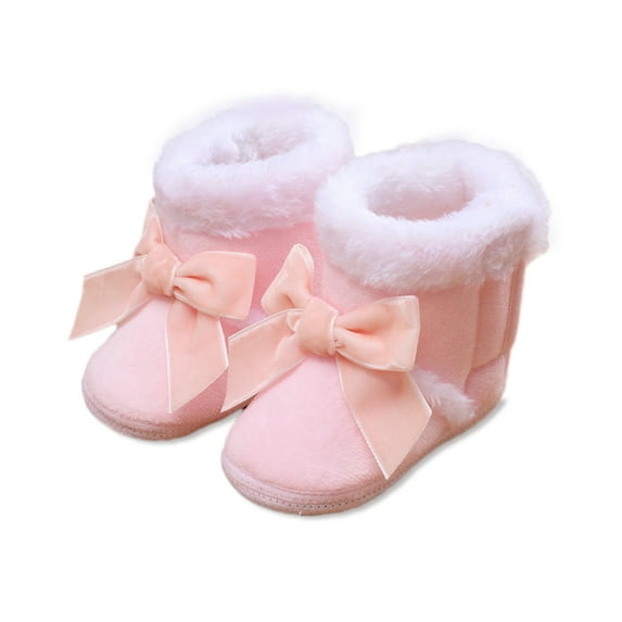 URMAGIC Baby Girl Cute Bow Winter Non-Slip Snow Shoes Infant Toddler Warm Fleece Booties