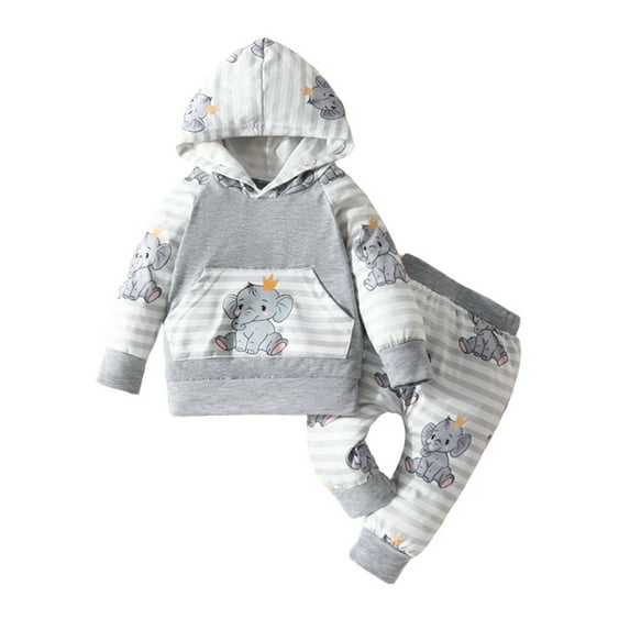 URMAGIC Baby Girl Fall Winter Clothes Hoodie Set Round Neck Long Sleeve Elephant Print Sweatshirt Pants Outfits