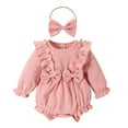 thumbnail image 1 of URMAGIC Baby Girl Long Sleeve Solid Color Cute Romper Ruffle Jumpsuit+Headband 2 Piece Set, 1 of 11