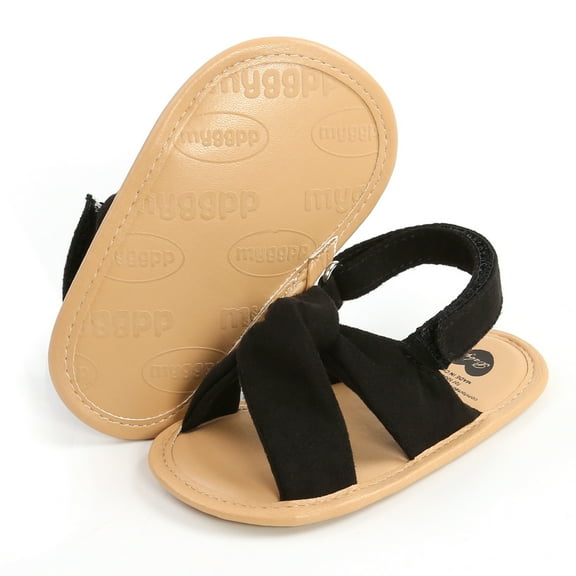 URMAGIC Baby Girls Anti-Slip First Walker Shoes Flat Sandals, Black, 0-18M