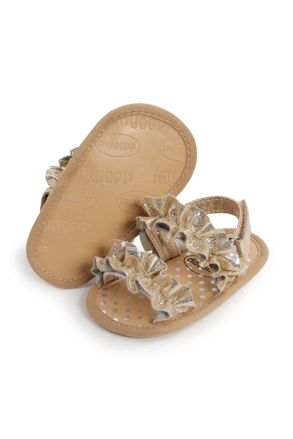 Baby Girls Anti-Slip First Walker Shoes Flat Sandals, Gold, 0-18M
