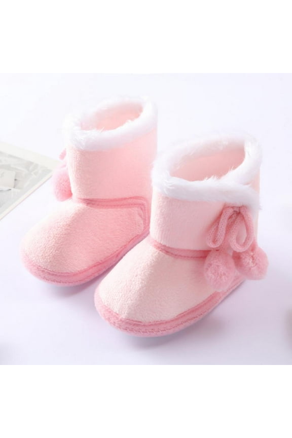 Baby Girls Boys Plush Snow Boots Soft Sole Anti-Slip Mid Calf Warm Winter Toddler Walking Shoes 13-18 Months