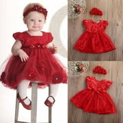 URMAGIC Baby Girls Infant Party Dresses Princess Wedding Birthday Formal Dress for Toddler 0-24 Months