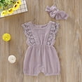 thumbnail image 1 of URMAGIC Baby Girls Lace Romper Set Ruffle Sleeve Solid Color Onesie with Headband 12-24 Months, 1 of 7