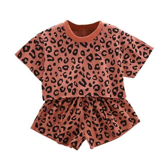 URMAGIC Baby Girls Leopard Short Sleeve Sweatshirt T-Shirt Top & Short Pants Toddler Outfits 0-5 Years