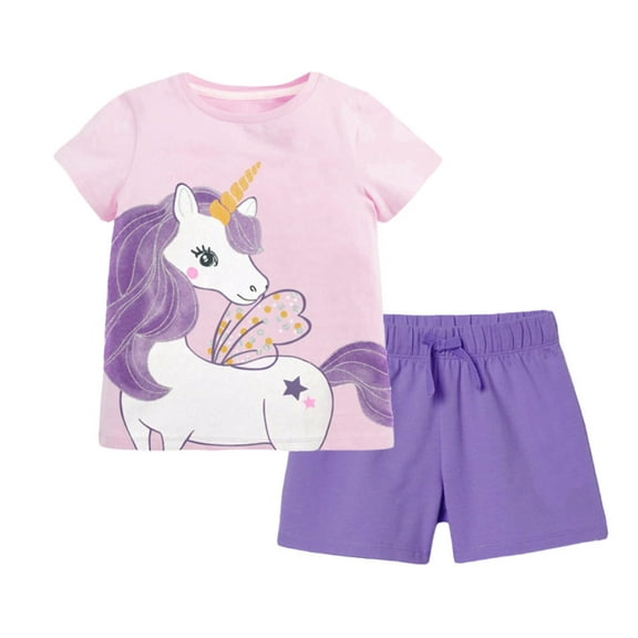 URMAGIC Baby Girls Little Kid Unicorn Short Sleeve T-shirts Drawstring Shorts 2PCS Summer Cartoon Outfits