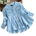 thumbnail image 1 of URMAGIC Baby Girls Long Sleeve Cotton Denim Blouses Dress Toddler Princss Irregular Pleated Skirt, 1 of 7