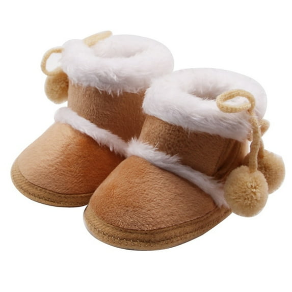 URMAGIC Baby Girls Plush Ball Cotton Booties First Walkers Outdoor Snow Shoes Toddler Warm Boots