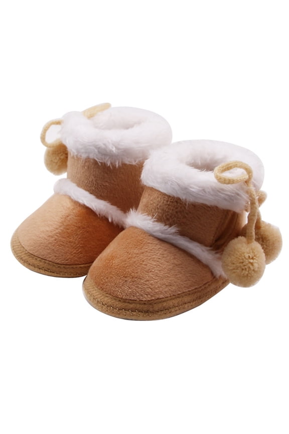 Baby Girls Plush Ball Cotton Booties First Walkers Outdoor Snow Shoes Toddler Warm Boots