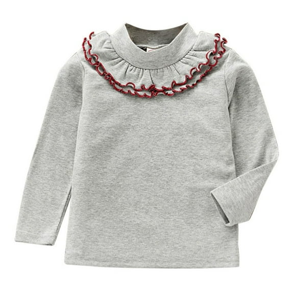 URMAGIC Baby Girls Ruffle Turtleneck Long Sleeve T-shirt Knited Tops Basic Sweater Pullover Shirts for Toddler Kids 1-6Y, Gray