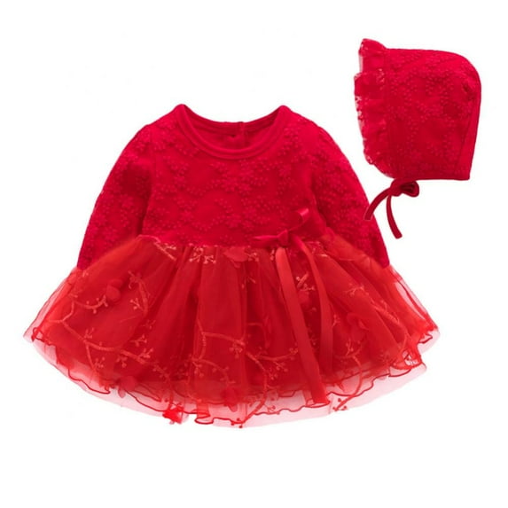 URMAGIC Baby Lace Princess Dress Hat Set Newborn Dress 2pcs Girl Tutu Dress 9-12 Months