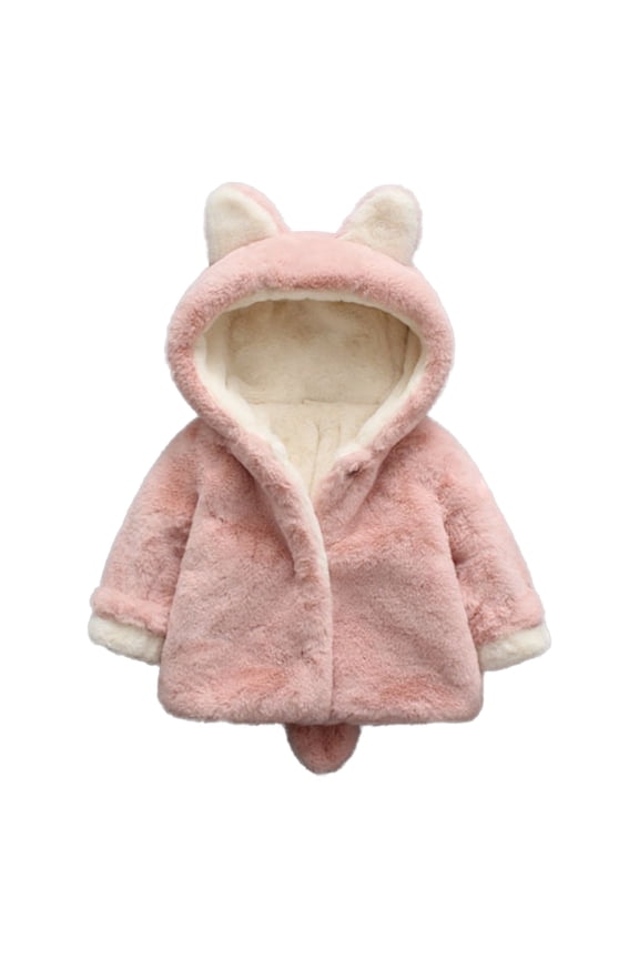 Baby Toddler Bear Ear Shape Fleece Jackets Faux Fur Long Sleeve Fuzzy Warm Coats Outwear