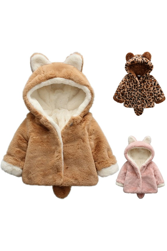 Baby Toddler Bear Ear Shape Fleece Jackets Faux Fur Long Sleeve Fuzzy Warm Coats Outwear
