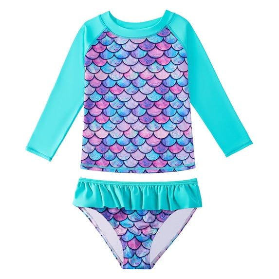 URMAGIC Baby Toddler Girls Mermaid Fish Rash Guard 2-Piece Swimsuit Set - Long Sleeve Bikini with UPF 50+ Sun Protection 2-10 Years